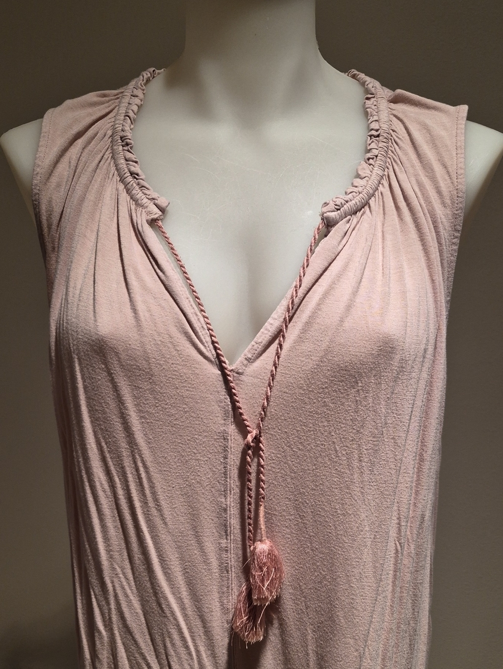 LOFT Blush Pink Tassel V-Neck Sleeveless Top, Size Large
